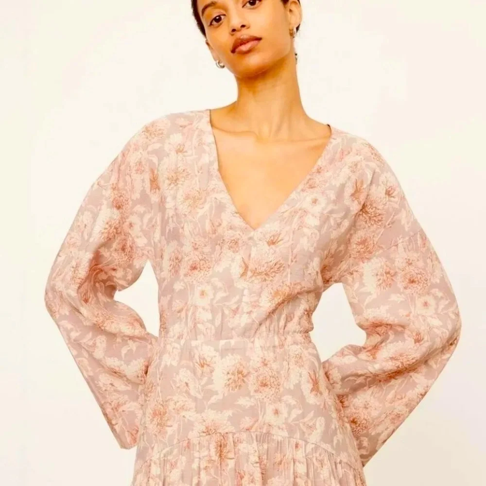 VINCE Dahlia Long-sleeve Double V-neck Dress Lotus NWT $435 Women’s